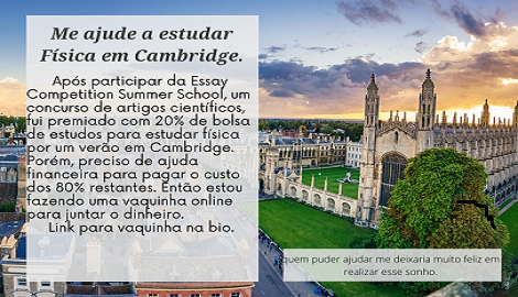 Ajude um jovem brasileiro a estudar física em Cambridge.