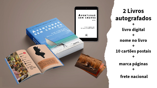2 livros físicos, 1 digital e postais
