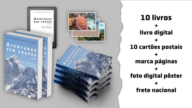 10 livros físicos, 1 digital e postais